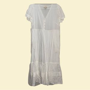 Eyelet, white, midi, v-neck, short sleeve